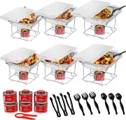 6 Pack - Disposable Chafing Dish Buffet Set, Food Warmers for Parties, 6Hr Fuel
