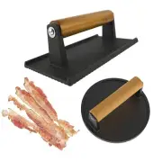 Cast Iron Bacon Press with Wood Handle Rectangle and Round Grill Press for Gr...