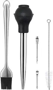 Kaycrown Stainless Steel Turkey Baster with BBQ/Grill Basting Brush, Commerical Grade Quality FDA Silicone Bulb Including Flavor Needle and Cleaning Brush for Easy Clean Up