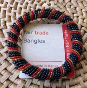 African Jewelry Maasai Masai Beaded Bracelet Bangle Kenya Fair Trade RD-BLK MED