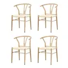 Oikiture 4x Dining Chair Metal Hans Wegner Chairs Wishbone Beige