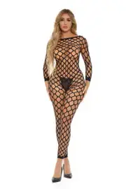 Pink Lipstick Swipe Right Crotchless Bodystocking - One Size - Black