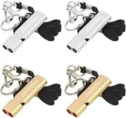 ZoomSky 4-Piece Metal Whistle, Sports Referee Whistle, Emergency Whistle, Signal Whistle, Trainer Whistle with Lanyard for Outdoor Football Emergency Survival Defence Gold Silver