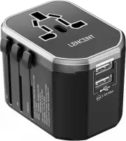 Universal Travel Adaptor Plug with 2 USB Ports, LENCENT International Power Ada