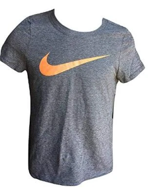 Nike Girl's Swoosh Graphic Tee Grey/Orange Sz S 867733-063