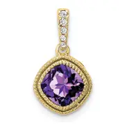 10K Yellow Gold Cushion Amethyst and Real Diamond Pendant