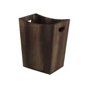 Wood Trash Can, Small Waste Basket with Handles, Rectangular Wood Garbage Can