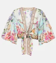 [Camilla] Camilla Tie-front puff-sleeve crop top XS/S multicoloured