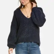 Boden Women's Blue sparkly Chunky Fluffy V-neck Wool & Alpaca-blend sweater US 8