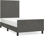 King Single Bed Frame Without Mattress - Dark Grey Velvet 107x203 cm, Sturdy & Stylish for Kids & Toddlers, Modern Nursery or Bedroom Furniture
