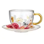 Ashdene 300ml Tea Cup/Saucer Springtime Soiree Double Walled Flowers Clear Glass