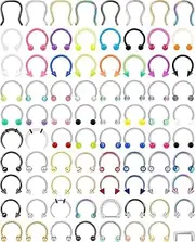 [HOWGARI] 30-32Pcs 16G Septum Rings Surgical Steel Nose Septum Jewelry Nose Piercing Jewelry Black Septum Rings Horseshoe Helix Tragus Earring Lip Rings Black Nose Hoop for Women Men