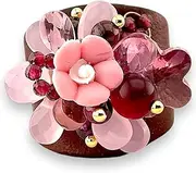 [Generic] Kjgallergy Handcrafted Leather Ring with Rose Quartz, Garnet and Crystal Beads, Artisan Cluster Ring, Adjustable Fashion Jewelry, Leather Rose Quartz, Rose Quartz Crystal Garnet