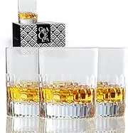 Whiskey Glasses Set of 4 Old Fashioned Tumblers, Bar Glasses 10 Oz Rocks Barware For Drinking Scotch Whisky, Cocktail Rum, Cognac, Vodka Liquor, Bourbon, Unique Gifts for Men