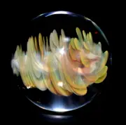 GALLACTIC GLASSWORKS MARBLE/1.050"-TRANSPARENT TORNADO-PEACH,PINK,YELLOW,ORG