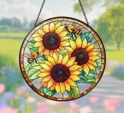 Sunflower Bee Glass Suncatcher, Flower Suncatcher, Sunflower Lover Gift