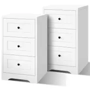 2x ALFORDSON 3 Drawers Bedside Table Hamptons (White)
