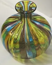 Vintage Murano Art Glass Bud Vase Italian Small Hand-Blown Rainbow Striped 3”