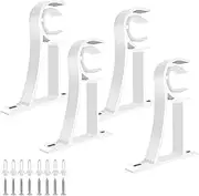 TOKPLNU Curtain Pole Brackets, Heavy Duty White Curtain Rail Brackets, Aluminum Alloy, Curtain Rod Support Holder with Plastic Buckle Wall Hooks for 25mm to 30mm Poles, 4 Pack