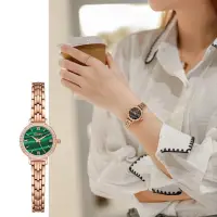 在飛比找momo購物網優惠-【GUOU 古歐】6043 復古時尚孔雀綠氣質大方鋼帶女腕錶