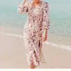 HOUSE of HARLOW 1960 NWT Pink Leaf Linen Blend Smocked Midi Dress size small