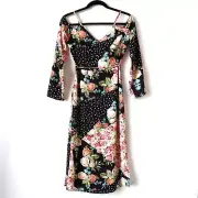 NEW Topshop US 4 Dress Patchwork Cold Shoulder Floral Polka Dot Black Pink