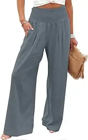 Linen Pants Women Wide Leg Palazzo Pants Elastic High Waist Summer Casual Loose Work Beach Pants 2024