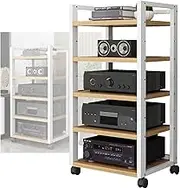 5 Layer Movable AV Media Stand,Removable Media Storage Cabinet,Adjustable Shelves,for Living Room Gaming Recording Studio,Load 200kg
