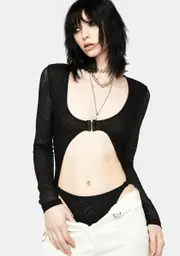 [Kiki Riki] Black Cut-Out Front Mesh Bodysuit