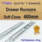 7 pairs soft close Cabinet Cupboard Kitchen Vanity drawer runners /Slides 400mm