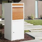 Groverdi Post Parcel Box Letter Box Package Drop Mailbox Security Lock Storage Black with Wood Grain