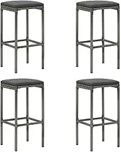 Bar Stools with Cushions 4 pcs Grey Poly Rattan,Table & Bar Stools 16.8KG-313447