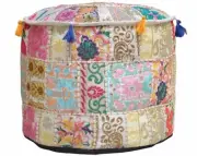 Pouf Ottoman Foot Stool Fabric Patchwork Embroidered Puffe Cover Indian White