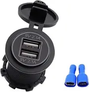 12V USB Outlet,Dual 5V 2.1A Ports USB Charger Socket Adapter Waterproof Fast Charging Outlet DC 12V-24V Blue LED for Vehicles, Cars, SUVs, Motorcycles, Bikes, Boats, Marine, etc.