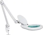 Elite HD XL Super Wide LED Magnifying Lamp with Clamp, 84pcs SMD, 5 Diopter, 6000-7000K, Eye-Friendly, Space Saving Adjustable Clamp, Glare-Free, Adjustable Arm Magnifier (White, 18 cm Lens)