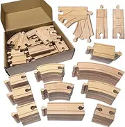 Wooden Train Track Expansion Pack, 44 Pcs Train Track Compatible with All Major Railroad Brands Including Thomas Wooden Train, Brio, Thomas The Tank Engine