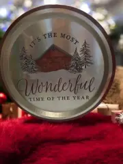 12" Tray ~"Most Wonderful Time ..." Round Silver Tin Holiday Serving Platter New