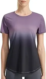 [EZRUN] Women's Workout Shirt Quick Dry Gym Athletic Running T-Shirts Short Sleeve Summer Swim Yoga Tops, Gradient Purple, XX-Large