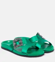 [Manolo Blahnik] Manolo Blahnik Chilanghi embellished satin sandals AU 9 green