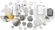 Mirror Stickers for Walls, Round Mirror Tiles Self Adhesive, 32Pcs Acrylic Mirror Sheet, Craft Mirror Wall Stickers, Shatterproof Circle Mirrors for Wall Decor for Living Room, Bedroom
