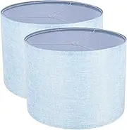 Lamp Shades Set of 2, Drum Lampshade for Table Lamps Floor Lamp, 13" Top X 13" Bottom X 10" High Blue Large Line Fabric Lamp Shades, Easy Assembly Replacement Lampshades