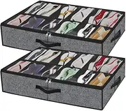 2 Pack Shoe Storage Organiser,Under Bed Shoe Storage Organizer,Shoe Storage Box Bins,Shoes Container Box,with Sturdy Handles and Clear Window,for Closet Fits 24 Pairs