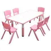 120x60cm Kids Pink Whiteboard Drawing Activity Table & 6 Pink Chairs Set