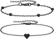 [Ecripe] Stainless Steel Anklet Bracelets for Women, Adjustable Black Heart Anklet Chain Stack-Waterproof Foot Chain Jewellery for Beach Summer Gift, One Size, Stainless Steel, No Gemstone