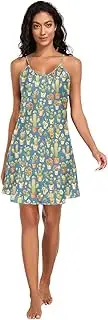 [FRODOTGV] Women's Nightgowns Sexy V Neck Sleepwear Chemise Loungewear Green Cactus Pot Blue Sleeveless Sleepdress for Women S
