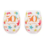 2PK Gibson Gifts 50 Birthday Party Stemless Glass Tumbler Drink Cup Drinkware