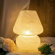 MJ Table Lamp Wireless Mushroom LED Table Lamp Wireless Bedside Lamp Mushroom Lamp Battery Operated Table Lamp Outdoor Glass Lantern Garden Party Indoor Living Room Bedroom White Clouds