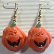 Halloween Jack-O-Lantern Vintage Lucite Dangle Pierced Earrings on Fish hook NEW