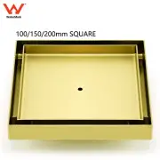 100mm-200mm Brushed Gold Square Tile Insert Floor Drain Bath Waste Shower Grate