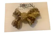 Red & Whte Rhinestone Bow Shaped Brooch Lapel Pin by Roblyn Designs New Tags